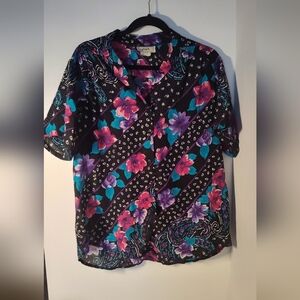 Floral Women's Top - Black, Pink, Purple Size Lg #581